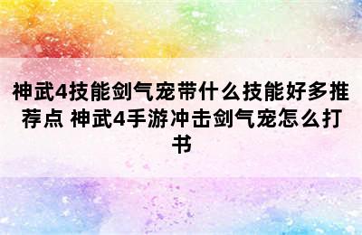 神武4技能剑气宠带什么技能好多推荐点 神武4手游冲击剑气宠怎么打书